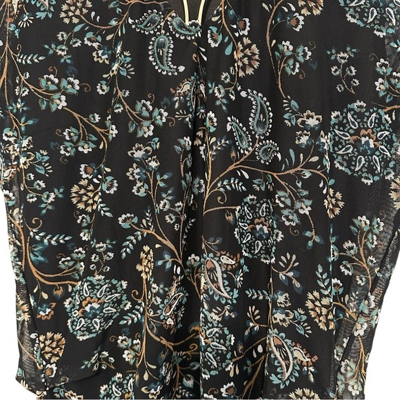 Womens Small Black Gold Cinched Flowy Whimsy Goth Paisley Floral Chiffon Blouse - Picture 2 of 5